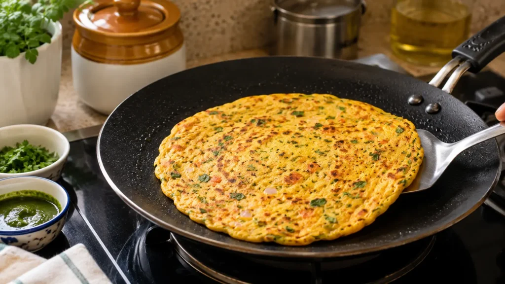 Besan chilla on tawa or appe in pan