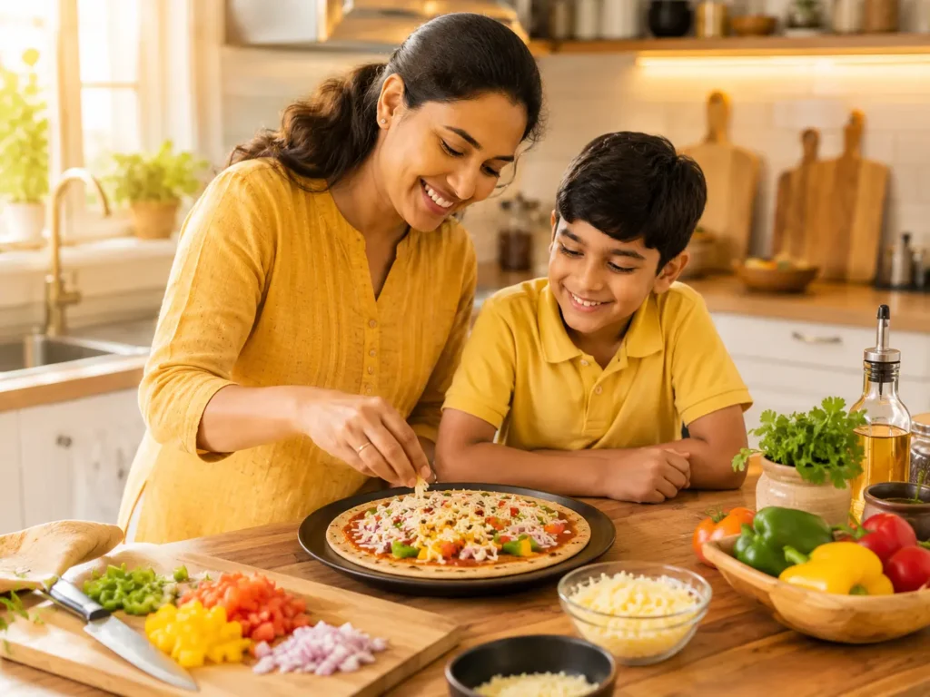 Mom with her boy in the kitchen