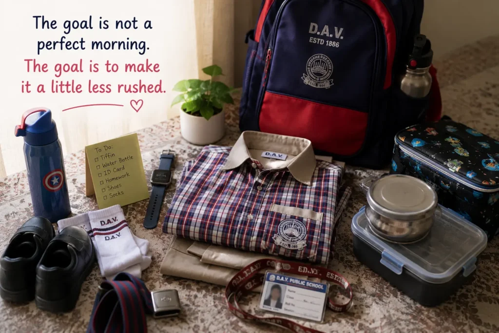 Night before school preparation with tiffin planning and school uniform