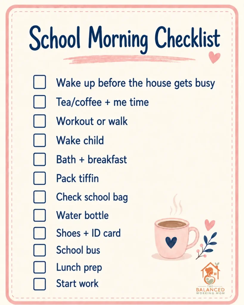 School morning checklist for working moms