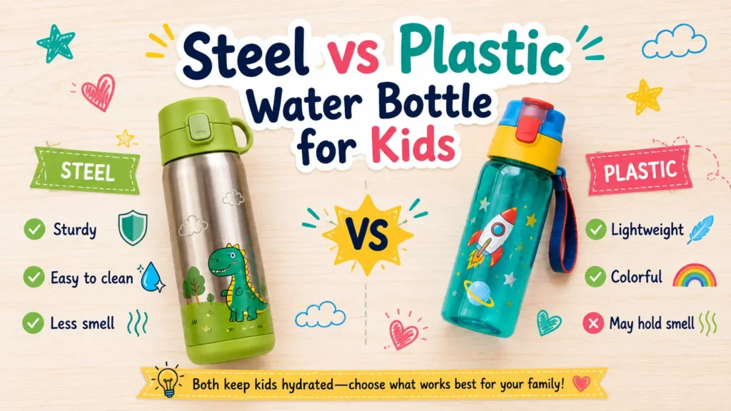 Steel water bottle vs Plastic water bottle for kids