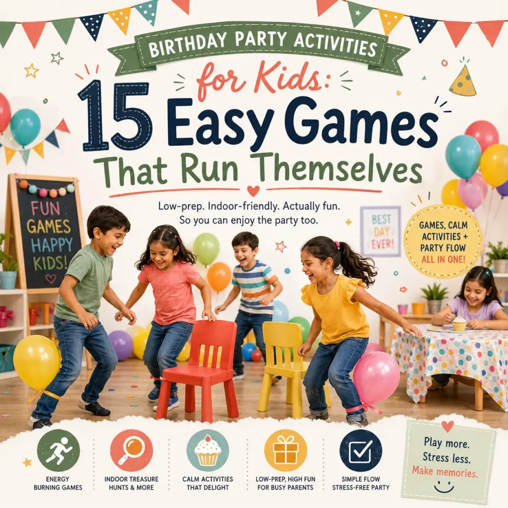 Colorful kids party ideas info graphic