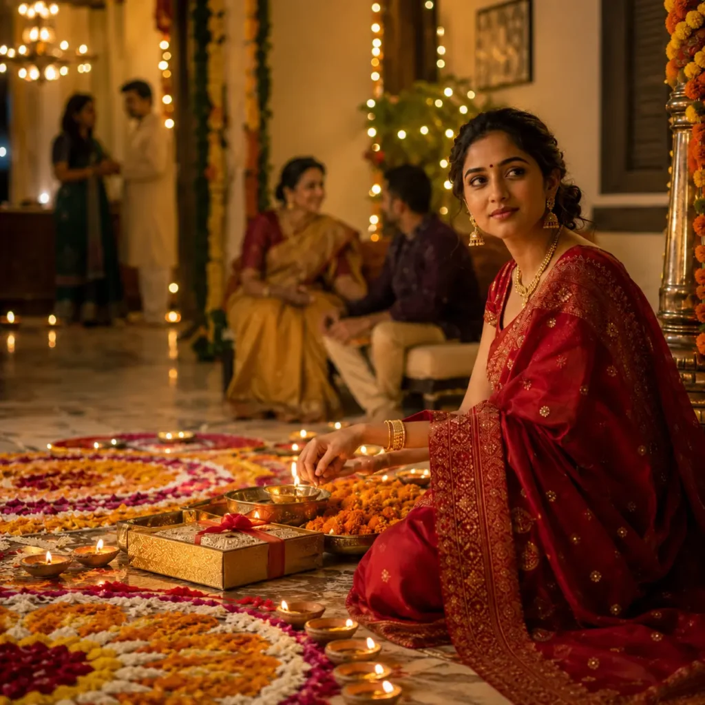 Diwali Glow and Golden Rangoli