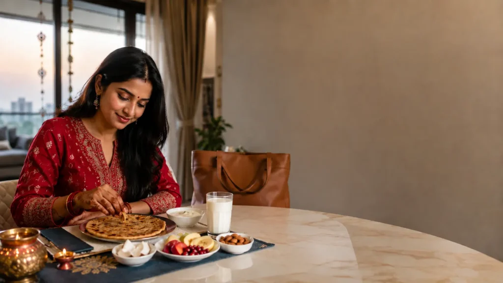 women eating in karwa chauth sargi
