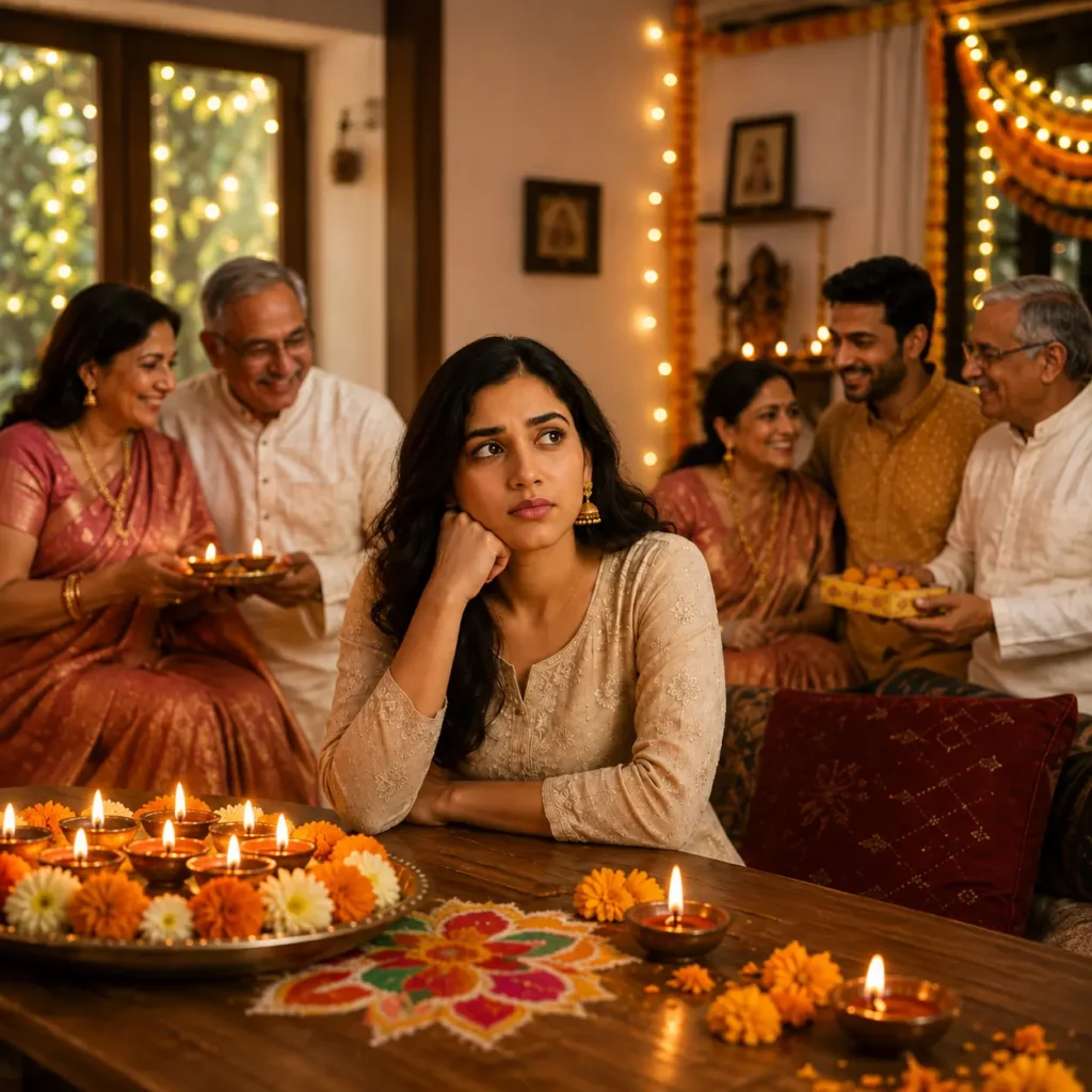 Newly married Indian couple deciding where to spend their first Diwali after marriage